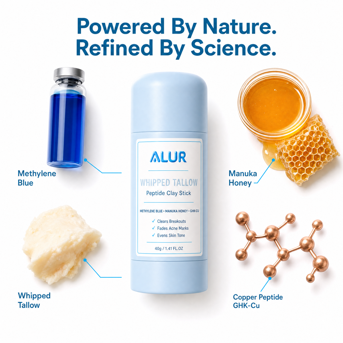 ALUR Whipped Tallow Peptide Clay Stick - Ingredient Callout